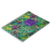 Zoete bloemen bladeren turquoise monogram patroon notitieboek (Linkerzijde)