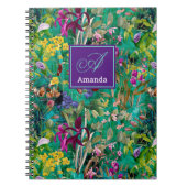 Zoete bloemen bladeren turquoise monogram patroon notitieboek (Voorkant)
