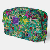 Zoete bloemen bladeren turquoise monogram patroon toilettasje (Rechterhoek)