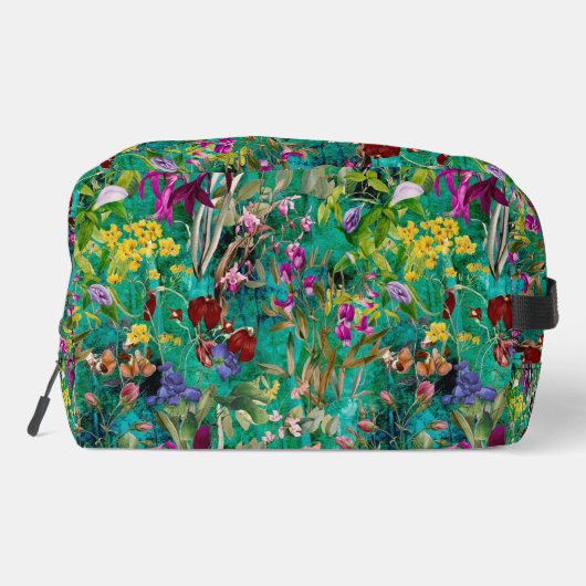 Zoete bloemen bladeren turquoise monogram patroon toilettasje (Achterkant)