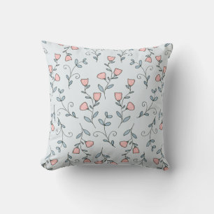 Zoete Bloemen Boho Blush Roze Lavendel op Blauw Kussen