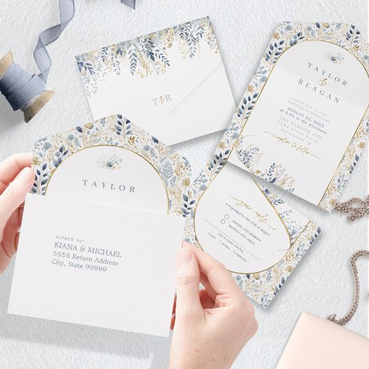 Zoete Bloemen Bruiloft Patroon ID1045 All In One Uitnodiging