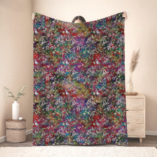 Zoete bloemen en bladeren rood zwart monogram bloe fleece deken