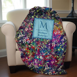 Zoete bloemen en bladeren rood zwart monogram bloe fleece deken