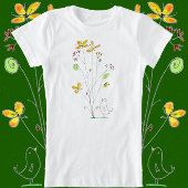 Zoete bloemen en vogel-Waterverf en inktontwerp T-shirt