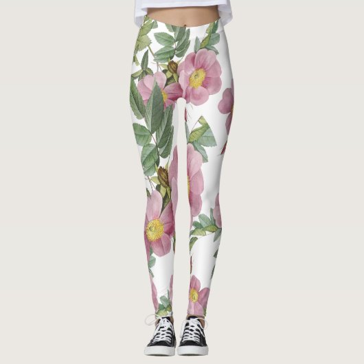 Zoete bloemen zomerpatroon trendy  wit leggings (Voorkant)