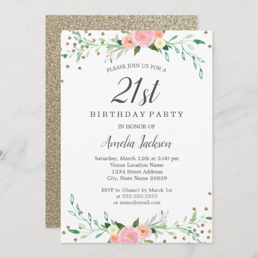 Zoete Bloemengekleurde Glitters Confetti 21e Verja Kaart (Voorkant / Achterkant)