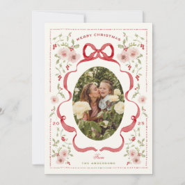 Zoete Bloemenkrans Geschilderde Kerstfotokaart Feestdagenkaart