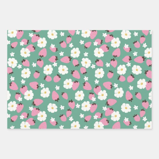 Zoete bloemige aardbei droom inpakpapier vel (Voorkant 3)