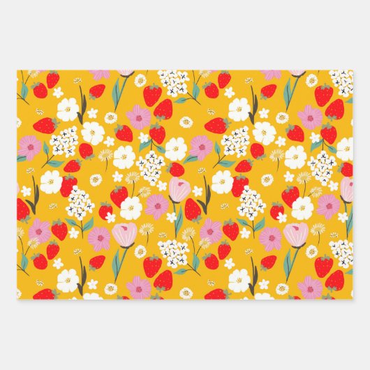 Zoete bloemige aardbei droom inpakpapier vel (Voorkant)