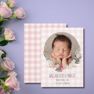 Zoete Bloemige Baby Meisje Geboorte Foto Aankondig