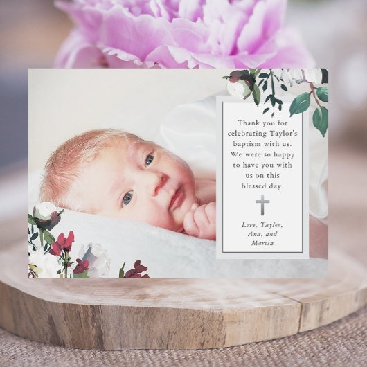 Zoete Bloemige Foto Doop Dankkaart Bedankkaart