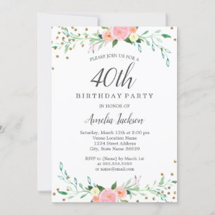 Zoete Bloemige Glitter Confetti 40e Verjaardagsfee Kaart