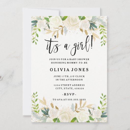 Zoete bloemige 'Het is een meisje' babyshower uitn Kaart (Voorkant)