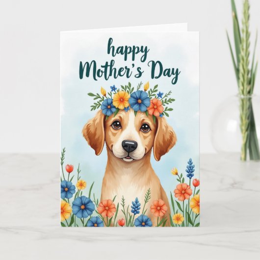 Zoete Bloemige Hond Moederdagkaart Kaart (Voorkant)