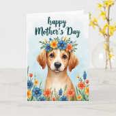 Zoete Bloemige Hond Moederdagkaart Kaart (Gele Bloem)