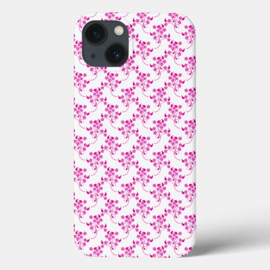 Zoete bloempatroon helder roze over wit Case-Mate iPhone case (Achterkant)
