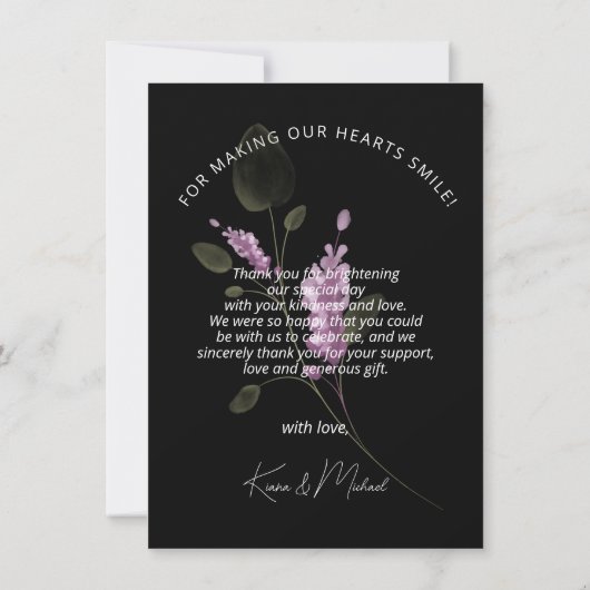 Zoete Bloemrijke Boog Trouwlila ID998 Bedankkaart (Achterkant)