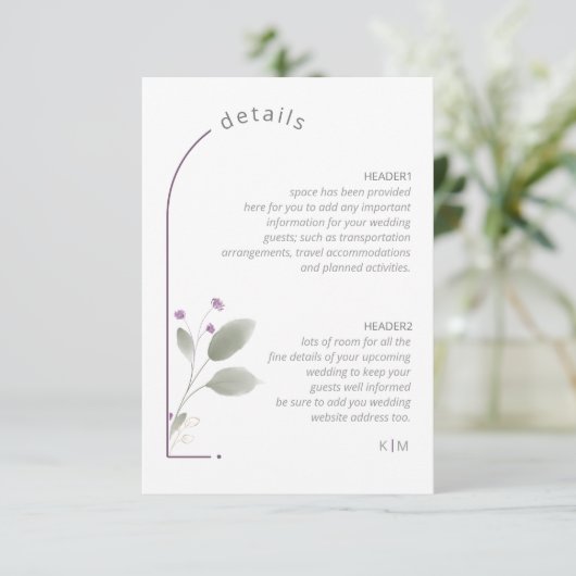 Zoete Bloemrijke Trouwboog Details Lila ID998 Informatiekaartje (Staand voorkant)