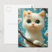 Zoete Bloesem Kitten met Blauwe Ogen Briefkaart (Voorkant / Achterkant)