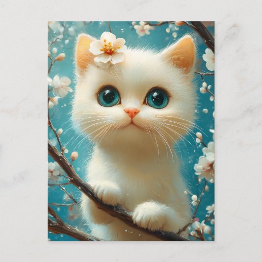 Zoete Bloesem Kitten met Blauwe Ogen Briefkaart (Voorkant)