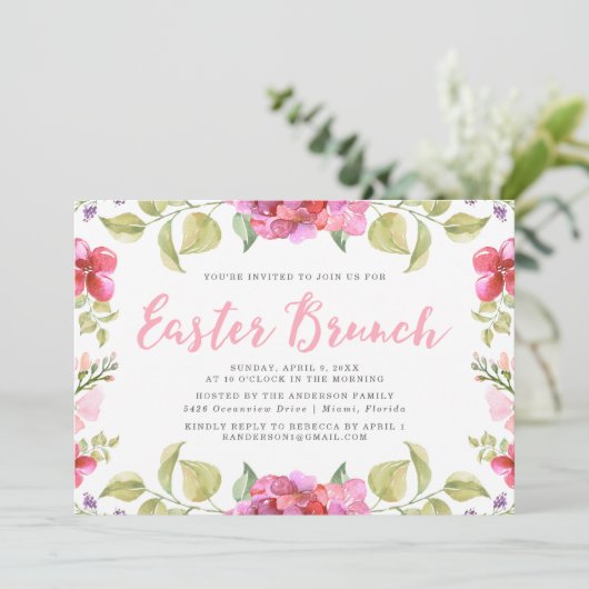 Zoete bloesems | Uitnodiging tot Pasen-Brunch (Staand voorkant)