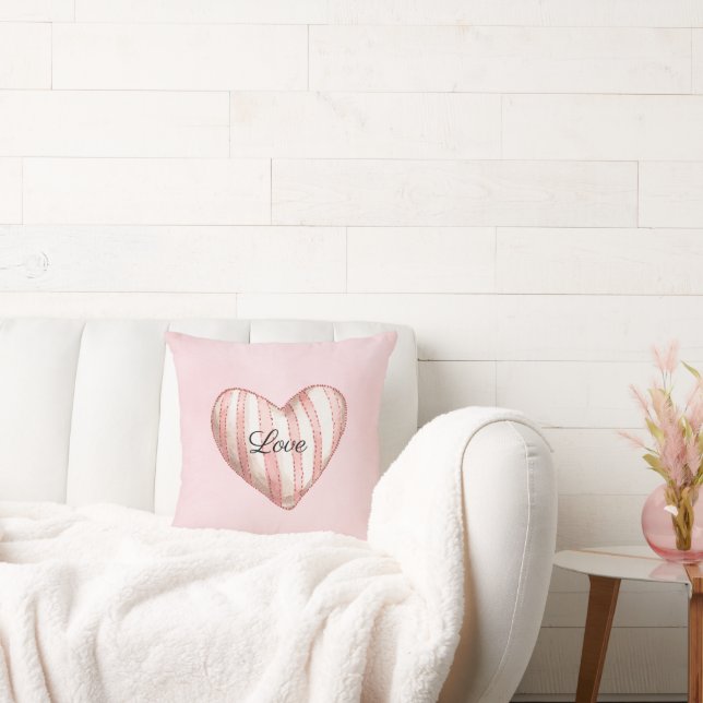 Zoete Blos Roze Gestreepte Hart Liefde Kussen (Bank)