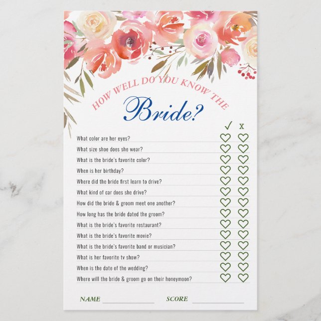 Zoete Blush Bloemenschildering Bruiloftfeest Spel (Voorkant)