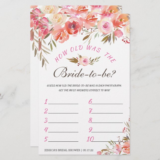 Zoete Blush Bloemig Dubbelzijdig Bruidsfeest Spel (Voorkant / Achterkant)