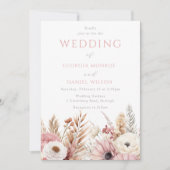 Zoete Blush Boho Bloemen Elegante Bruiloft Kaart (Voorkant)