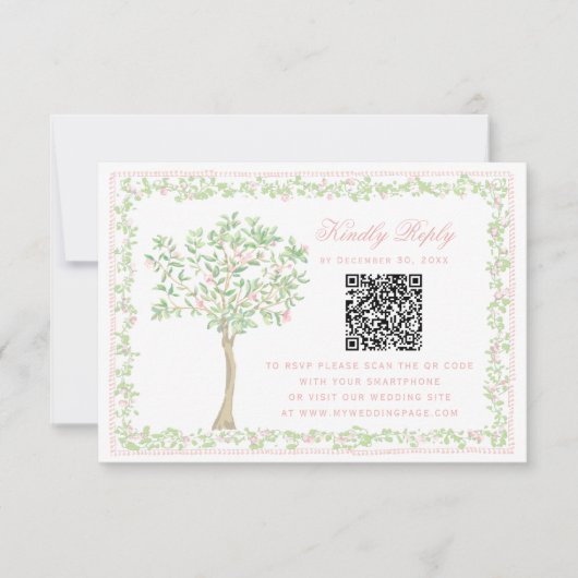 Zoete Blush Boom Bloemstuk met Frame RSVP QR Code (Voorkant)