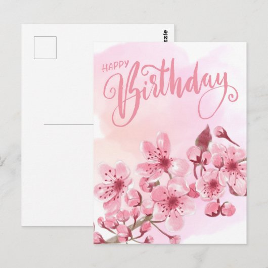 Zoete Blush Roze Sakura Bloemen Verjaardag Briefkaart (Voorkant / Achterkant)