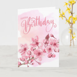 Zoete Blush Roze Sakura Bloemen Verjaardag Kaart