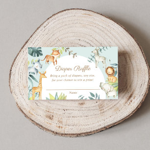 Zoete boho safari dieren salie luier loterij informatiekaartje