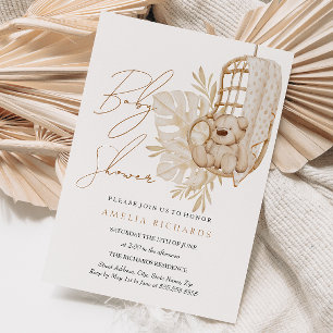 Zoete Boho Teddybeer Neutrale Baby Shower Kaart