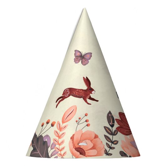 Zoete boho volkskunst konijn vlinder Hygge bloemig Feesthoedjes (Links)