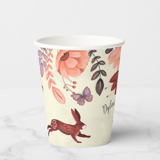 Zoete boho volkskunst konijn vlinder Hygge bloemig Papieren Bekers (Voorkant)