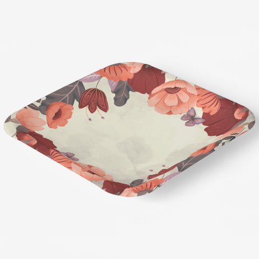 Zoete boho volkskunst vlinder bloemig papieren bordje (Gebogen)