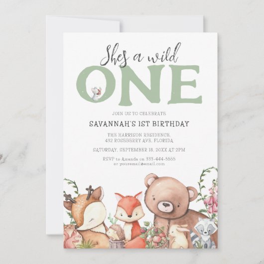 Zoete bosdieren kinderverjaardagsfeestje kaart (Voorkant)