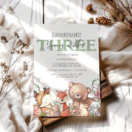 Zoete bosdieren kinderverjaardagsfeestje kaart