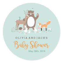Zoete bosmunt en oranje sticker voor babyshower