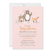 Zoete bosroze en oranje babyshower uitnodiging