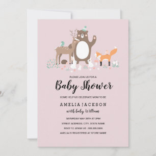 Zoete bosroze mint baby shower uitnodiging