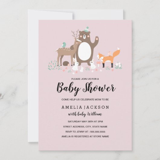 Zoete bosroze mint baby shower uitnodiging (Voorkant)