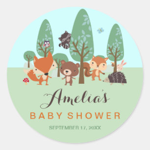 Zoete bosvrienden baby shower stickers