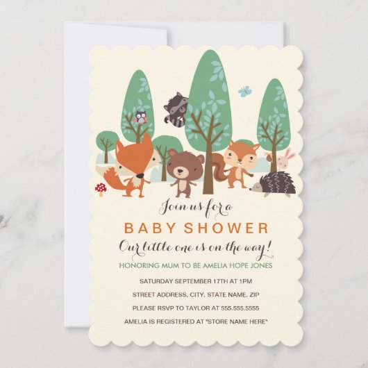 Zoete bosvrienden baby shower uitnodiging (Voorkant)