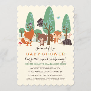 Zoete bosvrienden baby shower uitnodiging