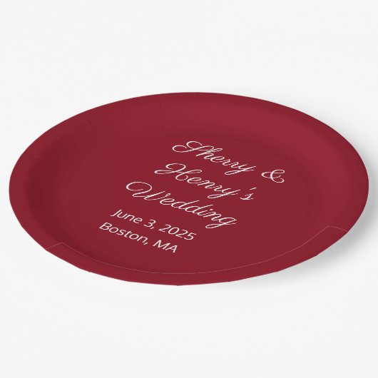 Zoete Brieven Maroon bruiloft Papieren Bordje (Gekanteld)