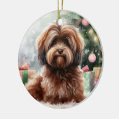 Zoete bruine Havanese Hond Kerstmis Keramisch Ornament (Links)