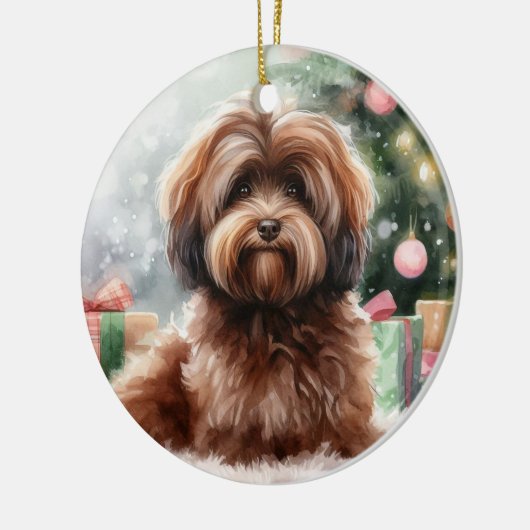 Zoete bruine Havanese Hond Kerstmis Keramisch Ornament (Links)
